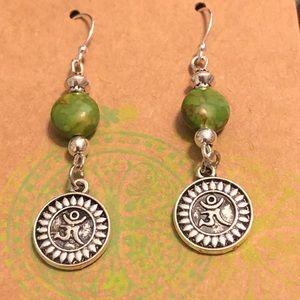 Handmade Silver Drop Earrings Om Charm Jasper Bead